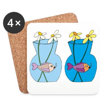 Fish in a jar of 2 - Coasters (set of 4) - white - Front