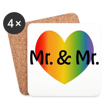 Regenbogen Mr and Mr 2 rainbow Herz LGBT lgbtqi - Untersetzer (4er-Set) - Weiß - Vorne
