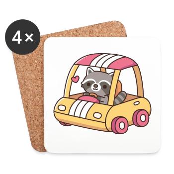 Niedliches Waschbär-fahrendes Spielzeugauto - Untersetzer (4er-Set) - Weiß - Vorne