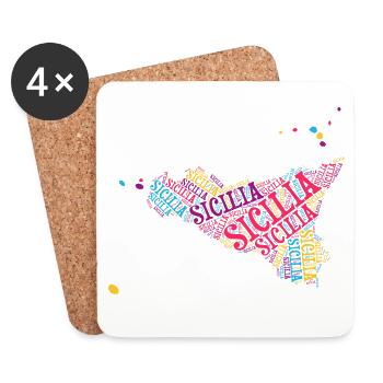 Sicily t-shirt map word cloud t-shirt - Coasters (set of 4) - white - Front
