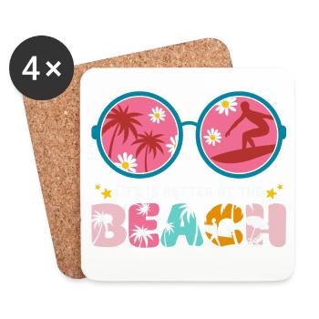 Sommerferien, Sommer, Hallo Sommer - Untersetzer (4er-Set) - Weiß - Vorne
