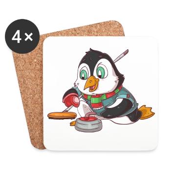 Pingouin de curling - Dessous de verre (lot de 4) - blanc - Devant