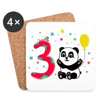 Third Birthday 3rd Year Old Panda Cute Gift - Coasters (set of 4) - white - Front