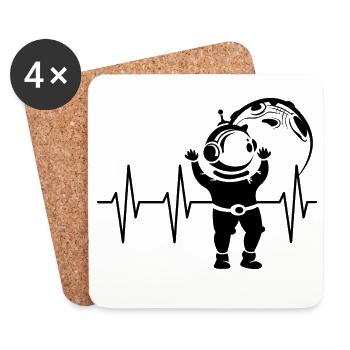 Battement De Coeur, Lune, Astronaute, Pouls, Espace, ECG, Symbole - Dessous de verre (lot de 4) - blanc - Devant