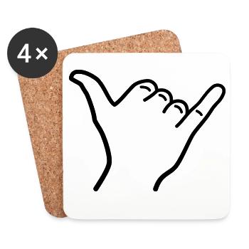 Shaka Hand Icon Outline Surfing Hawaii Greeting - Coasters (set of 4) - white - Front