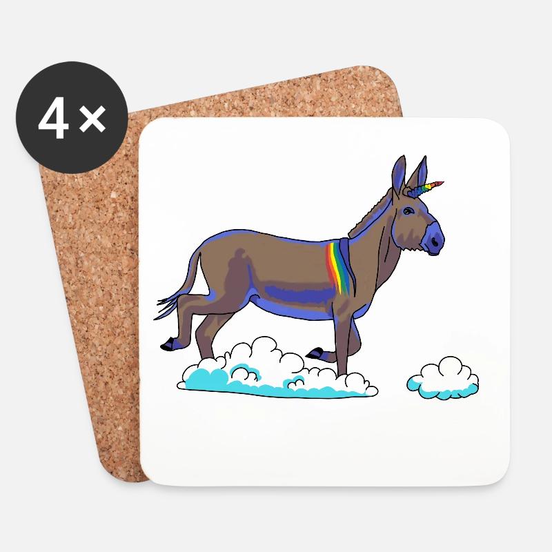 Regenbogen-Einhorn auf Wolken - Untersetzer (4er-Set) - Weiß