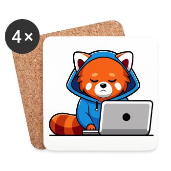 Niedlicher Hacker roter Panda im Hoodie vorm PC - Untersetzer (4er-Set) - Weiß - Vorne