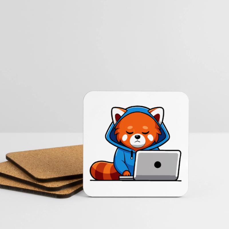 Mignon hacker panda roux en sweat à capuche devant PC Dessous de verre (lot de 4)