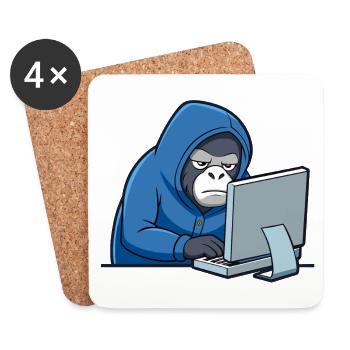 Cute hacker gorilla in a hoodie in front of the PC - Coasters (set of 4) - white - Front
