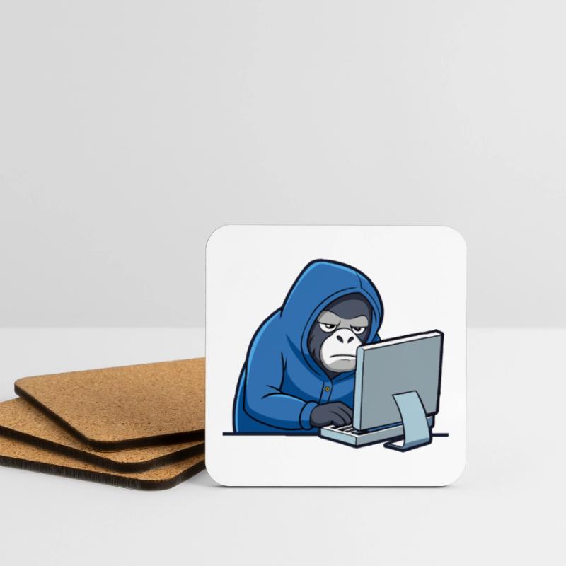 Mignon gorille hacker en sweat à capuche devant le PC Dessous de verre (lot de 4)