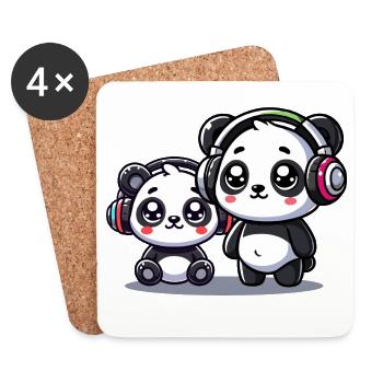 niedliches Panda Kopfhörer Motiv - Untersetzer (4er-Set) - Weiß - Vorne