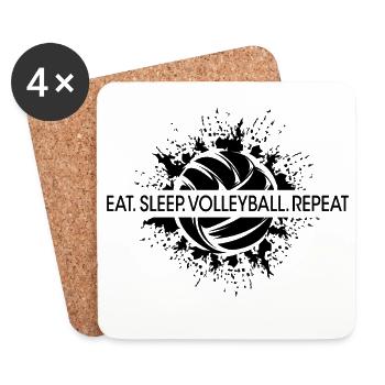 eat sleep volleyball repeat Beach Volleyball Logo - Coasters (set of 4) - white - Front