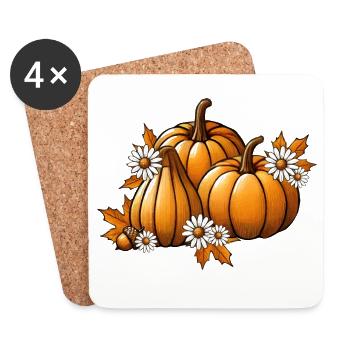 Citrouilles d’automne avec des fleurs et des feuillages aux couleurs chaudes - Dessous de verre (lot de 4) - blanc - Devant