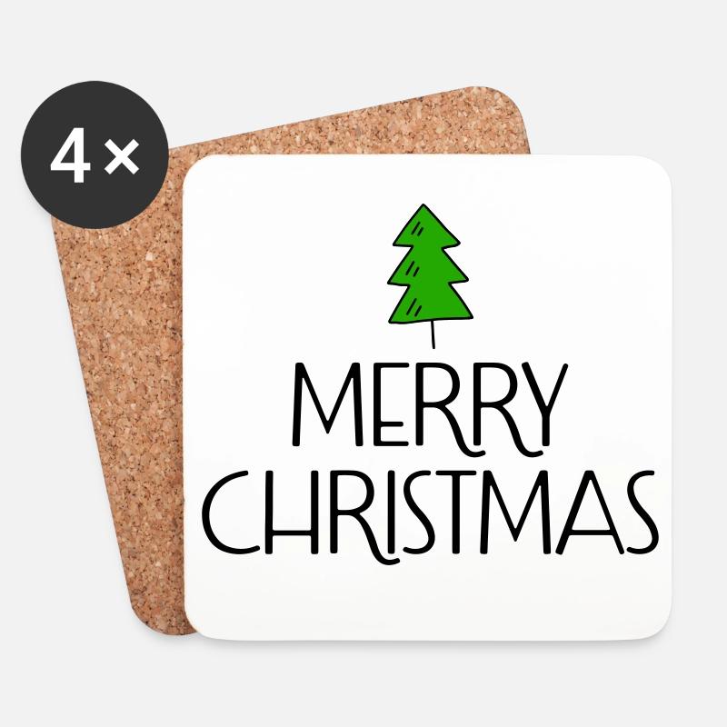 Frohe Weihnachten mit Tannenbaum - Untersetzer (4er-Set) - Weiß
