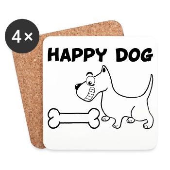 Ein glücklicher Hund (schwarz) - Untersetzer (4er-Set) - Weiß - Vorne