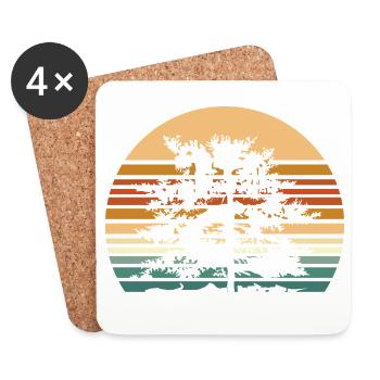Forest illustration with retro colors vintage tree - Coasters (set of 4) - white - Front
