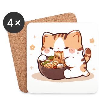 Mème de chat mangeant des spaghettis - Dessous de verre (lot de 4) - blanc - Devant