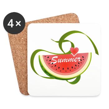 Stück Wassermelone mit dekorativer Schrift -Summer - Untersetzer (4er-Set) - Weiß - Vorne