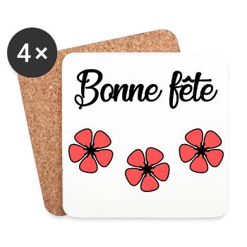 BONNE FÊTE. COEUR. BONNE FÊTE MAMAN. MAMAN. FÊTE - Dessous de verre (lot de 4) - blanc - Devant