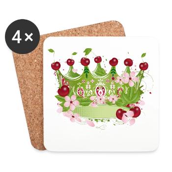 Motif of a cherry crown with flowers and leaves - Coasters (set of 4) - white - Front