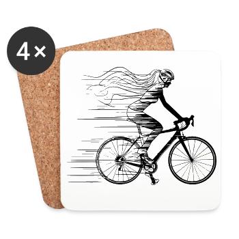 Radfahrerin Line Art - Untersetzer (4er-Set) - Weiß - Vorne
