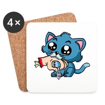 Le chaton a faim ! - Dessous de verre (lot de 4) - blanc - Devant