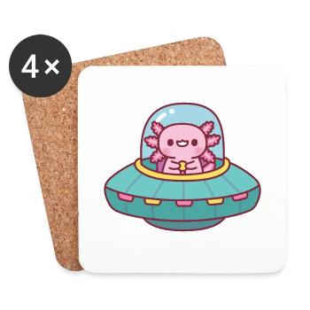 Mignon axolotl volant un vaisseau spatial - Dessous de verre (lot de 4) - blanc - Devant