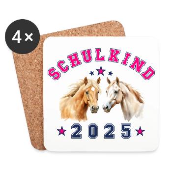 Schulkind 2025 - Pferde Reiterin Pferd - Untersetzer (4er-Set) - Weiß - Vorne