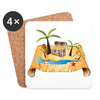 Abenteuerliche Schatzkarte mit Goldtruhe - Untersetzer (4er-Set) - Weiß - Vorne