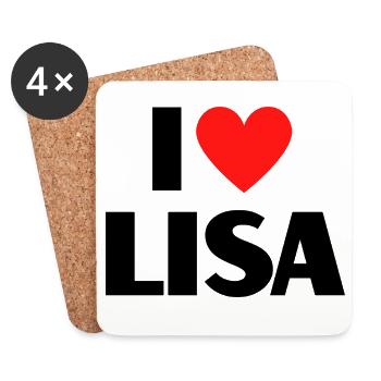 J'aime Lisa Red Heart Love Fan Gift - Dessous de verre (lot de 4) - blanc - Devant