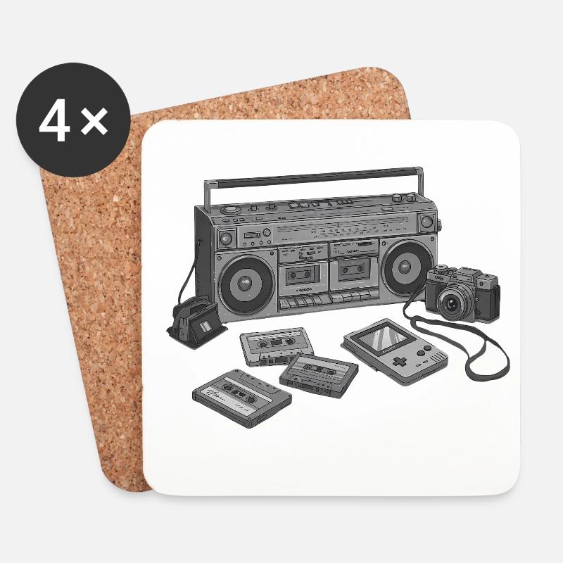 Retro Kassette und Kamera Design - Untersetzer (4er-Set) - Weiß