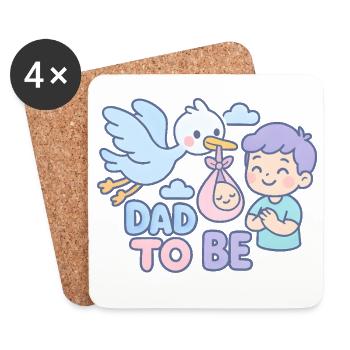 La cigogne et le futur papa - Dessous de verre (lot de 4) - blanc - Devant