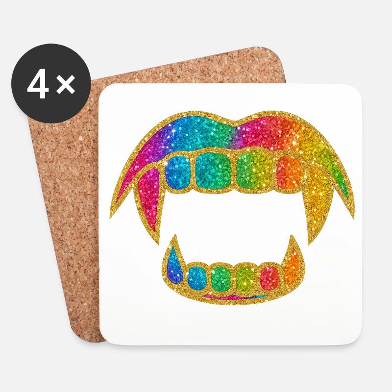 Regenbogen Glitzer Mund - Untersetzer (4er-Set) - Weiß