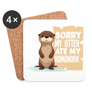 dessin animé loutre de mer a mangé mes devoirs - Dessous de verre (lot de 4) - blanc - Devant
