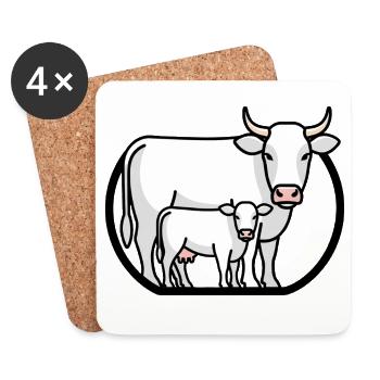 Cow with Calf – Minimalist Farm Art - Coasters (set of 4) - white - Front