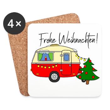 Frohe Weihnachten mit Wohnwagen - Caravan Camper - Untersetzer (4er-Set) - Weiß - Vorne