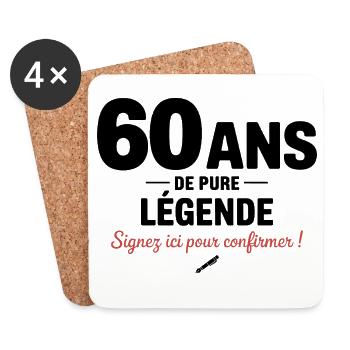 60 Ans de Pure Légende cadeau drôle anniversaire - Dessous de verre (lot de 4) - blanc - Devant