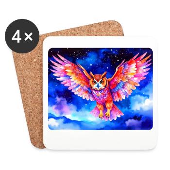hibou grand-duc coloré devant un ciel étoilé - Dessous de verre (lot de 4) - blanc - Devant