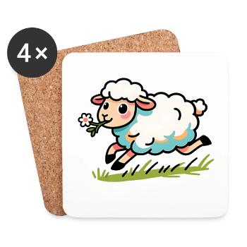 Lamb mutton in the meadow - Coasters (set of 4) - white - Front