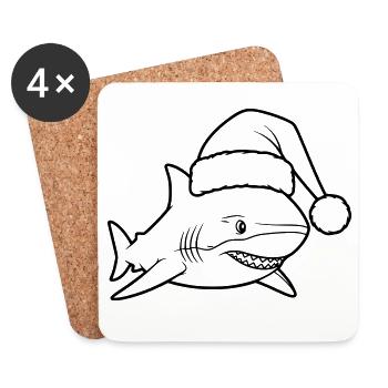 Christmas Shark Cartoon Illustration - Coasters (set of 4) - white - Front