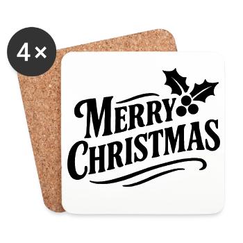 Merry Christmas mit Stechpalmenblättern - Untersetzer (4er-Set) - Weiß - Vorne