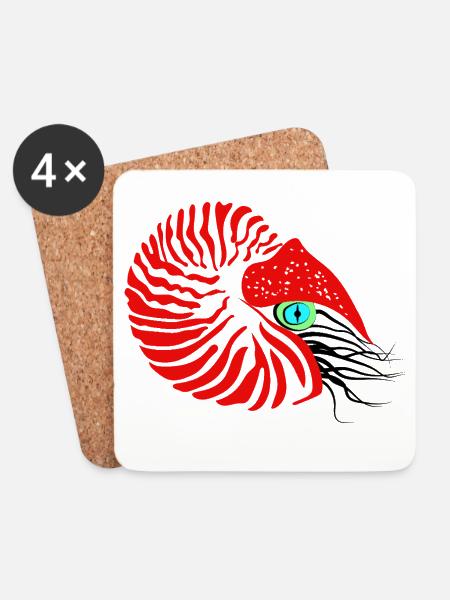 Pearl boat, ammonite, cephalopod, nautilus - Coasters (set of 4) - white