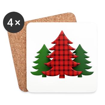 Plaid Tree Christmas Trees Christmas Tree - Coasters (set of 4) - white - Front