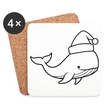 Baleine avec le Père Noël – Motif drôle d’animal de Noël - Dessous de verre (lot de 4) - blanc - Devant