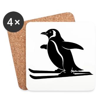 Minimalistischer Pinguin Skifahrer Winter Sport - Untersetzer (4er-Set) - Weiß - Vorne