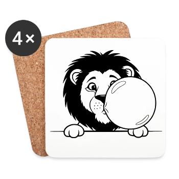 Lion with Bubble Gum – Funny Animal Design - Coasters (set of 4) - white - Front