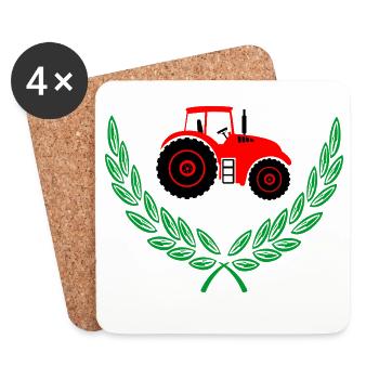 Roter Traktor im Lorbeerkranz - Untersetzer (4er-Set) - Weiß - Vorne