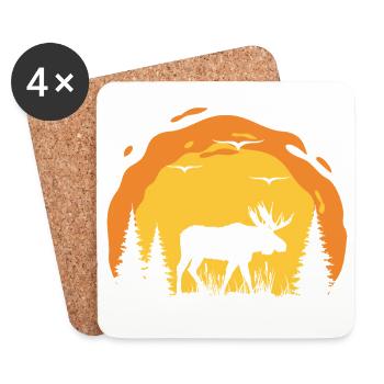 Silhouette d’orignal dans la forêt du coucher du soleil - Dessous de verre (lot de 4) - blanc - Devant