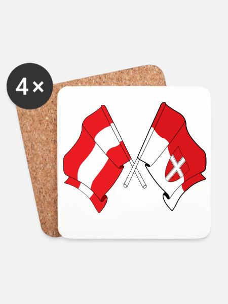 Österreich & Wien-Kreuzflaggen - Untersetzer (4er-Set) - Weiß