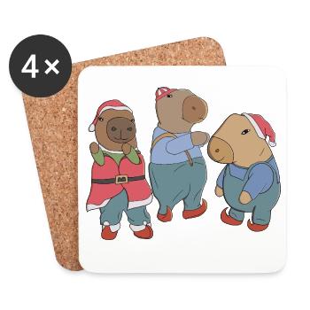 Cute Christmas Capybara Trio in Santa & Elf Outfit - Coasters (set of 4) - white - Front